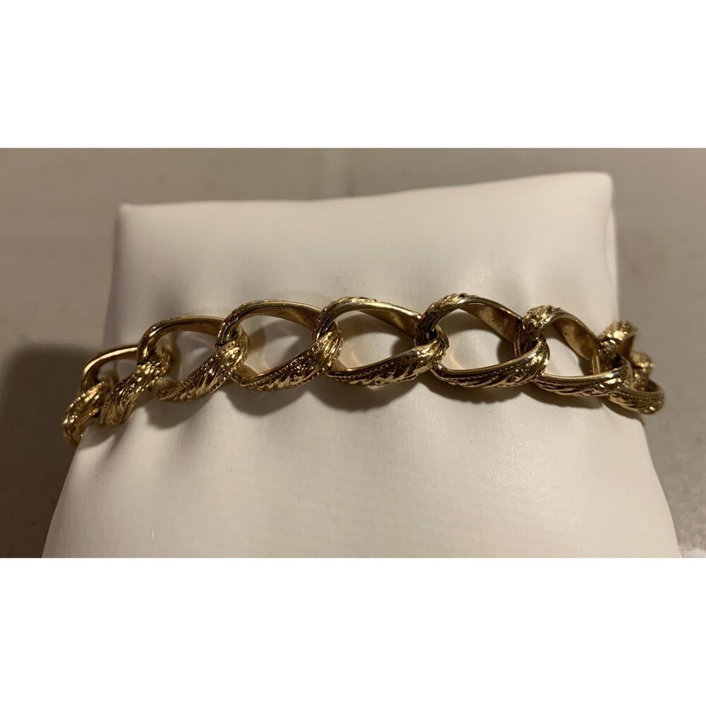 Anson Chain Charm Bracelet Gold Tone Polished & Etched 8”